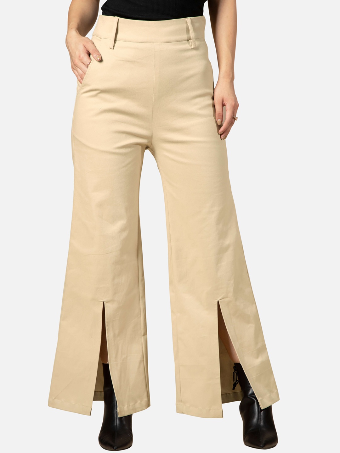 

NEOFAA Women Flared Bootcut Trousers, Beige