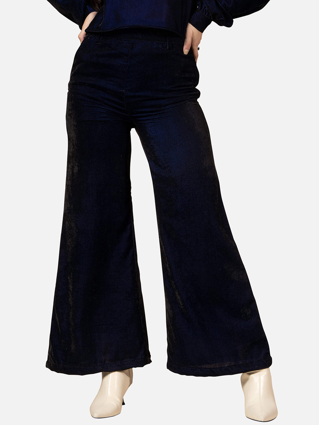 

NEOFAA Women Mid-Rise Flared Bootcut Trousers, Navy blue