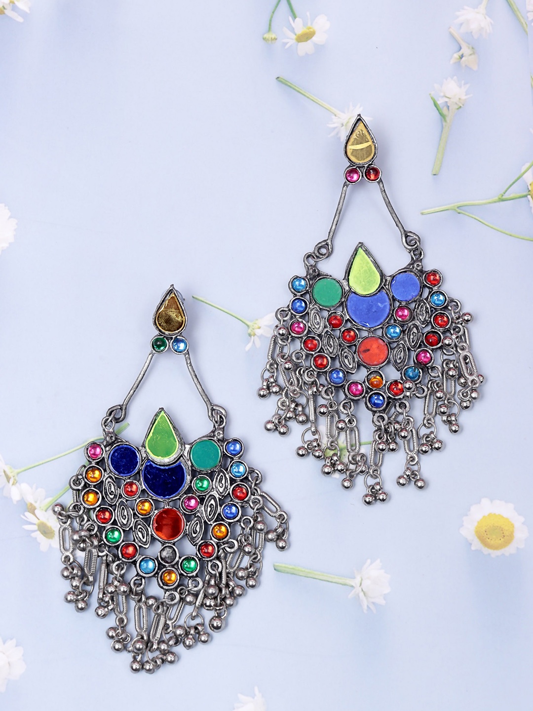 

Krelin Silver Plated Oxidised Crescent Shaped Chandbalis Earrings, Blue