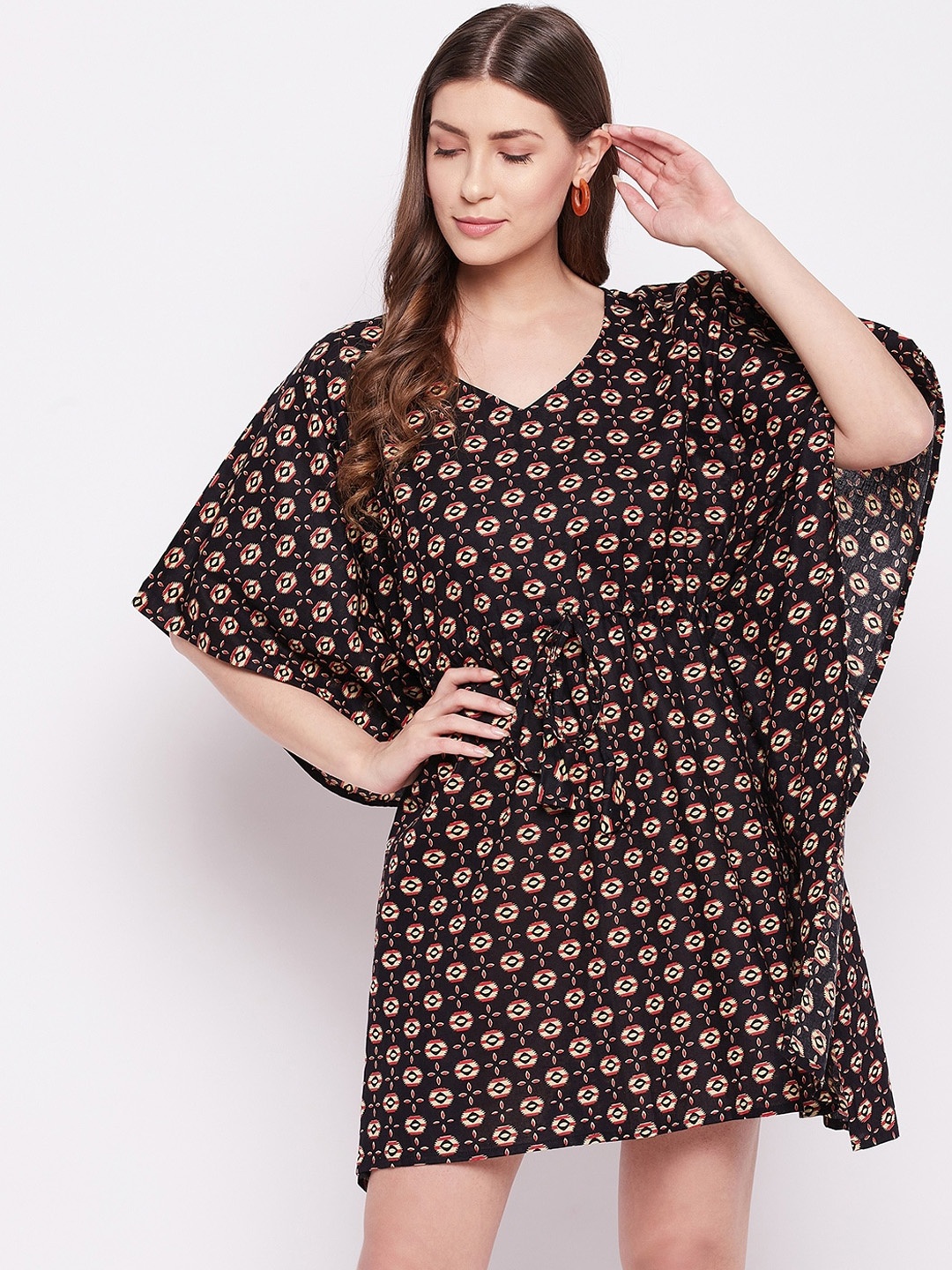 

TULIP 21 Ethnic Motifs Printed Pure Cotton Kaftan Dresses, Black