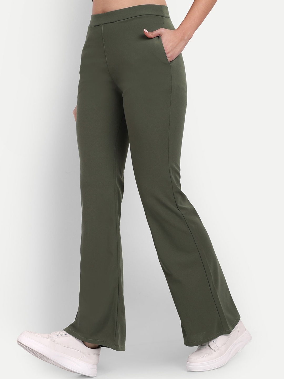 

BROADSTAR Women Relaxed Flared High-Rise Non Iron Bootcut Trouser, Olive