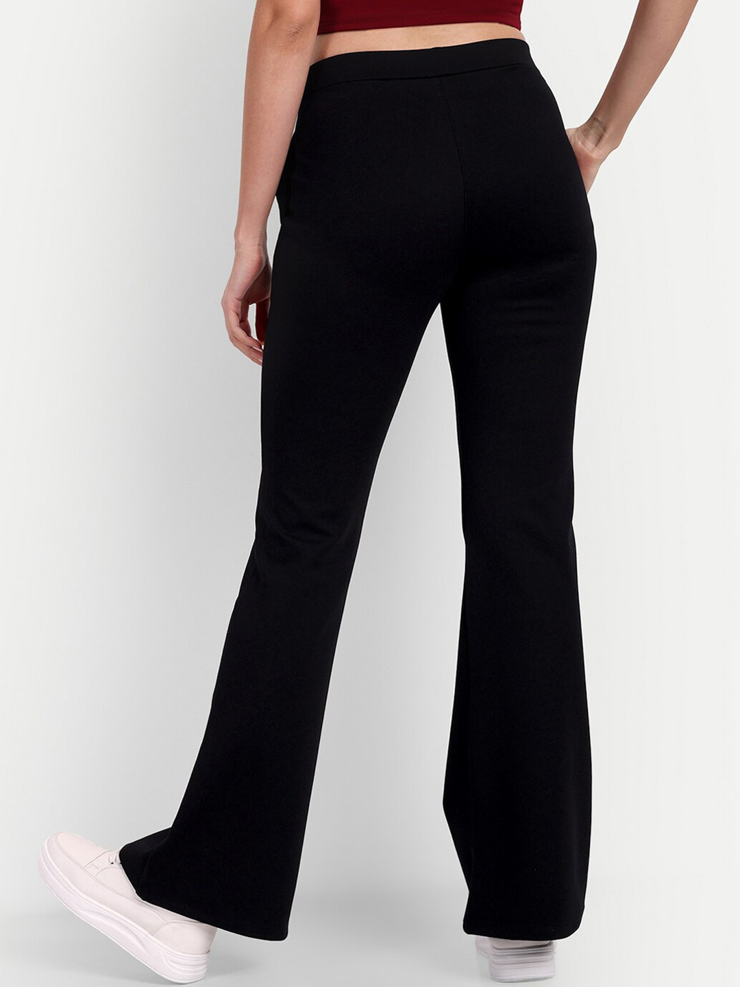 

BROADSTAR Women Smart Flared High-Rise Easy Wash Bootcut Trousers, Black