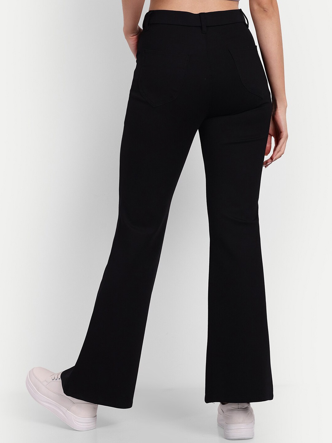 

BROADSTAR Women Smart Flared High-Rise Easy Wash Bootcut Trousers, Black