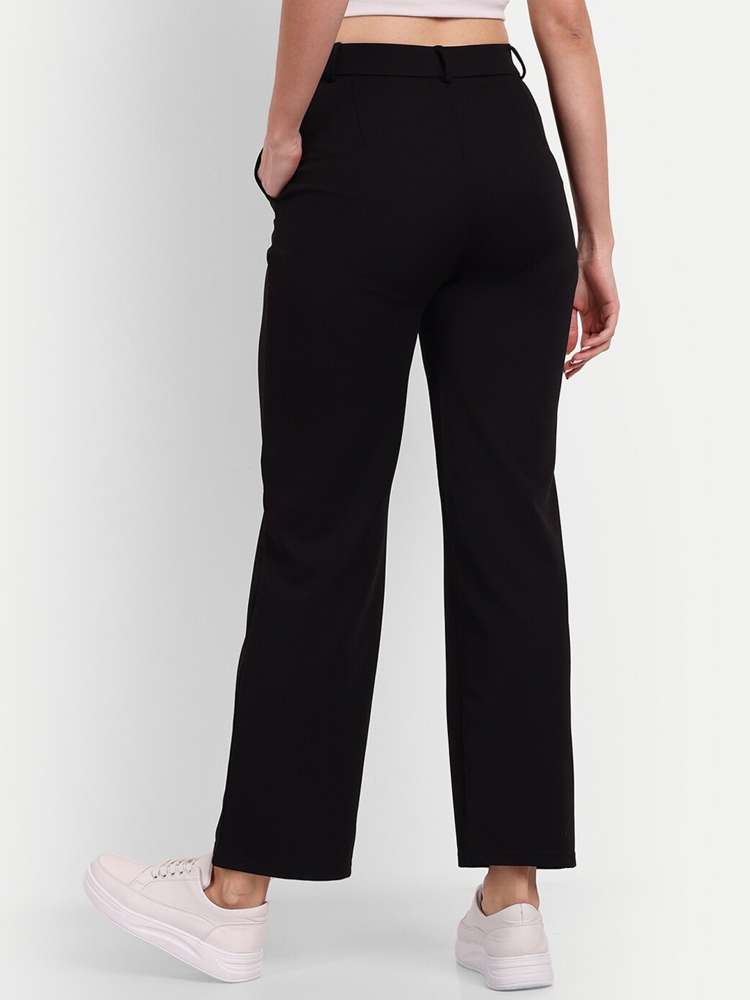 

BROADSTAR Women Tailored Straight Fit High-Rise Easy Wash Trousers, Black