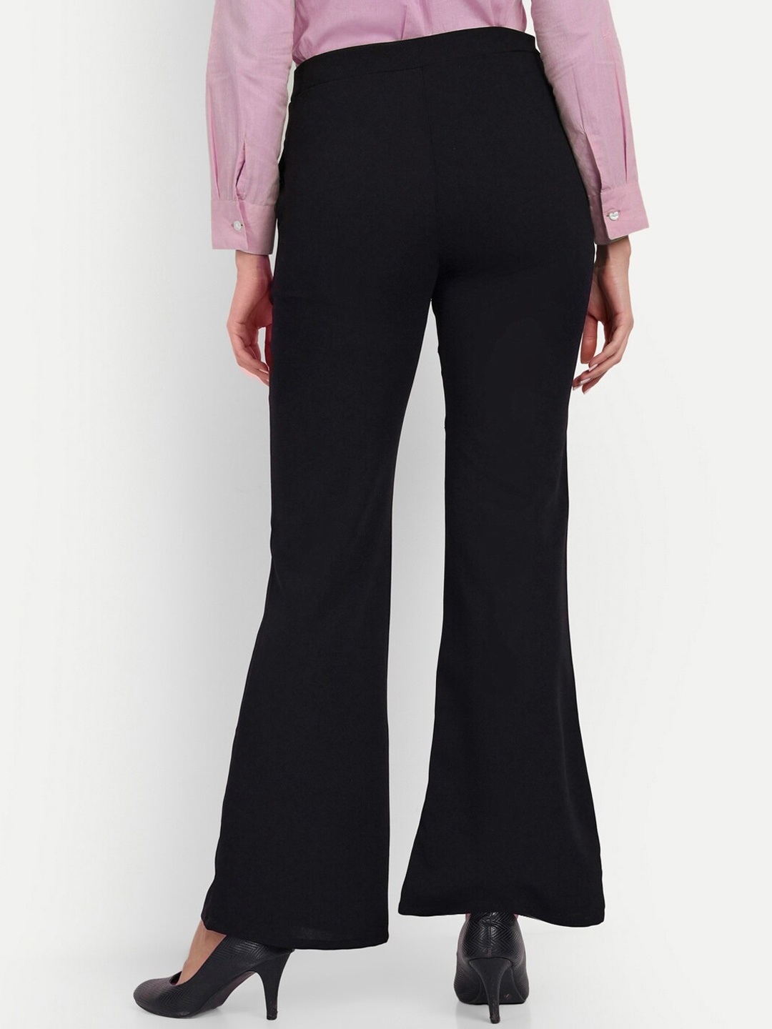

BROADSTAR Women Relaxed Flared High-Rise Non Iron Bootcut Trousers, Black