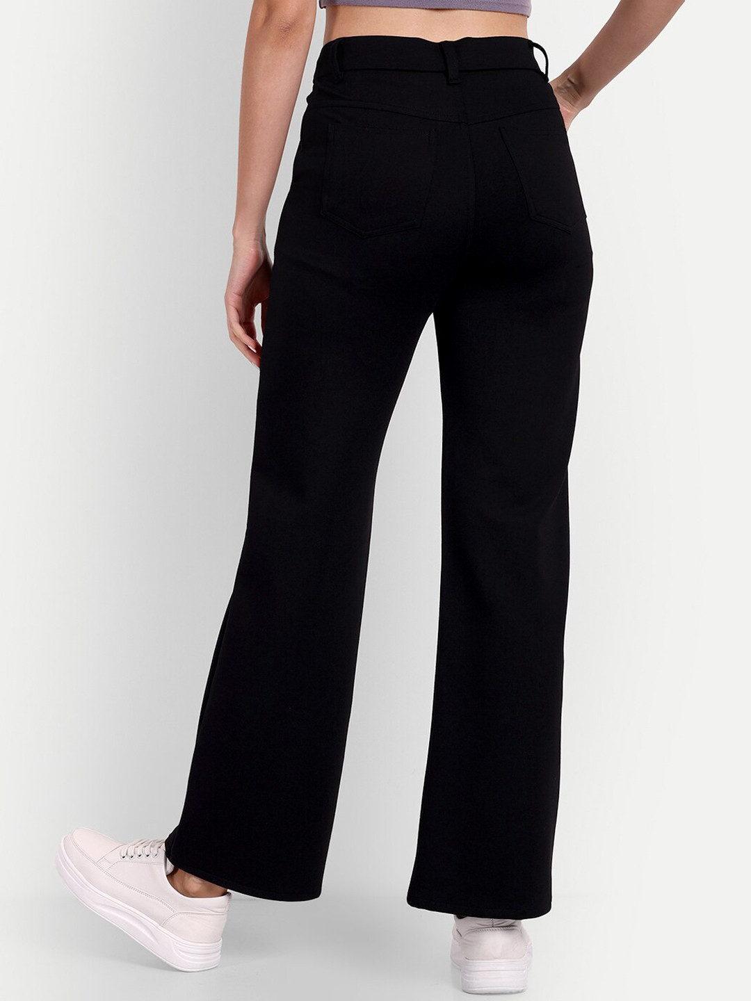 

BROADSTAR Women Relaxed Straight Leg Loose Fit High-Rise Easy Wash Trousers, Black