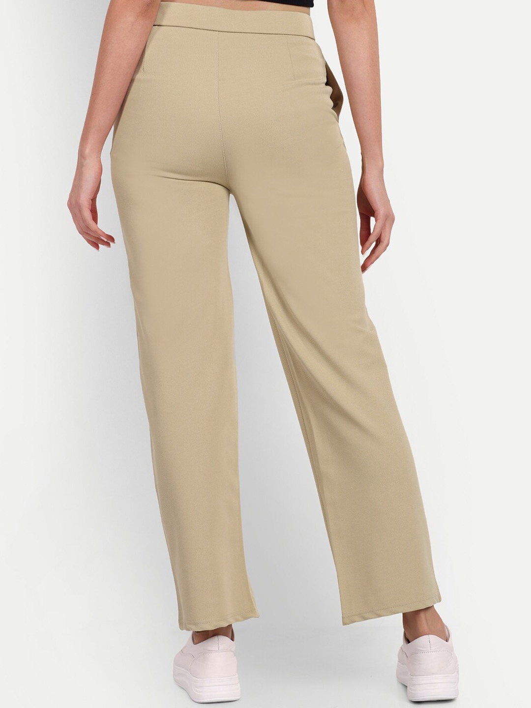 

BROADSTAR Women Relaxed Straight Leg High-Rise Easy Wash Trouser, Beige