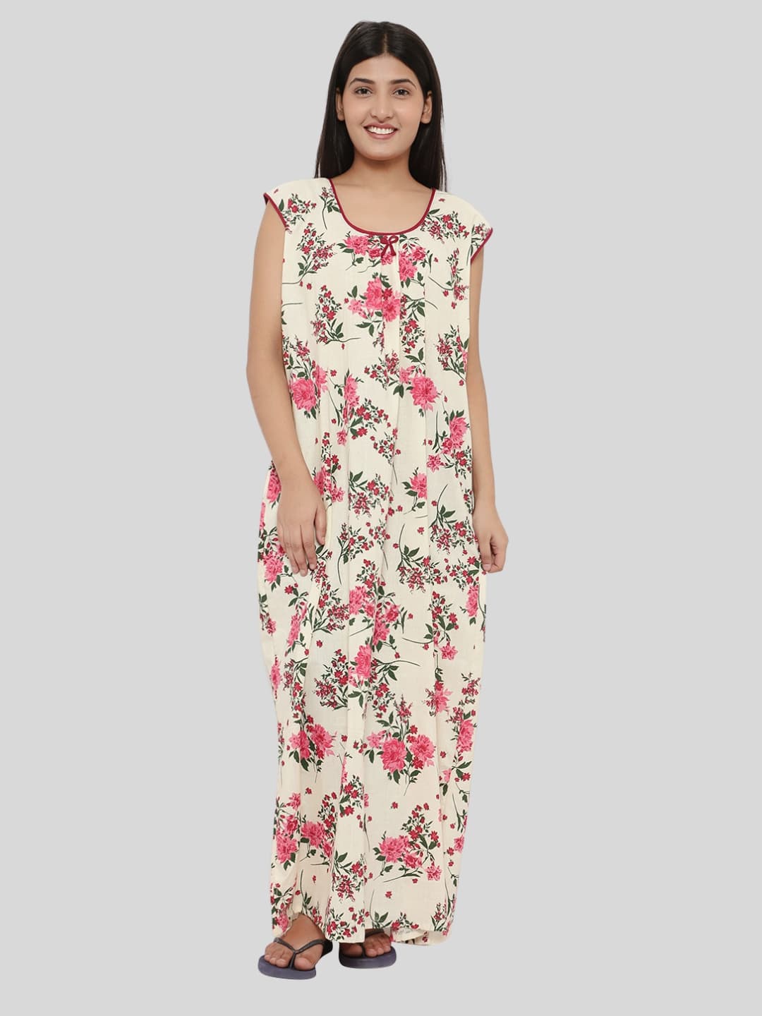 

PALIVAL Floral Printed Pure Cotton Maxi Nightdress, Cream