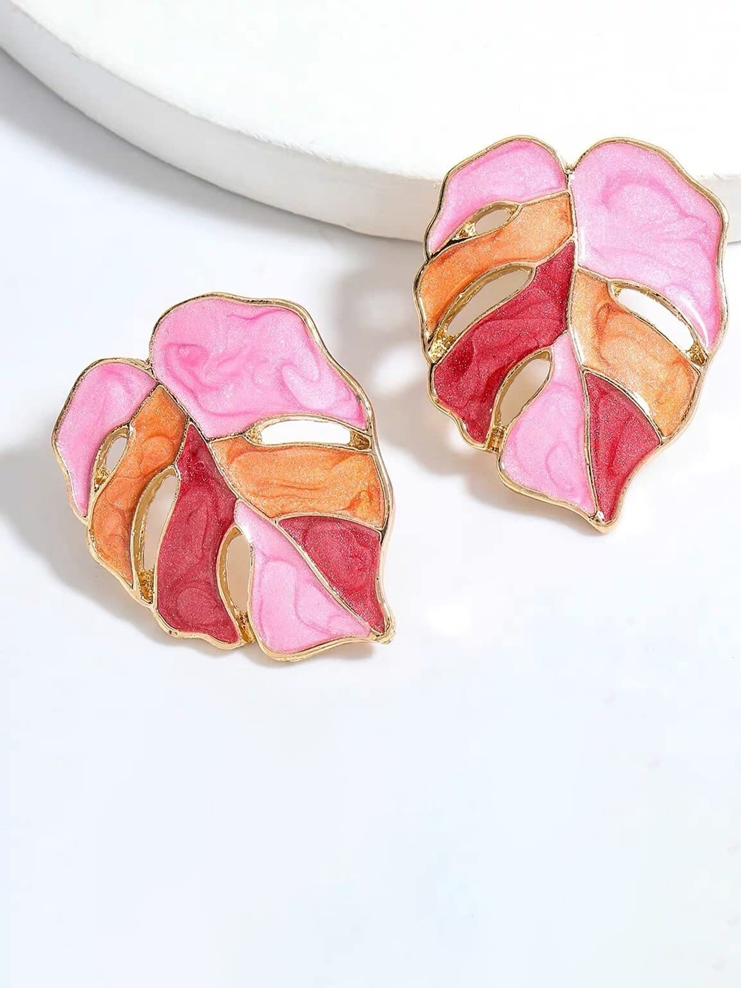 

AVANT-GARDE PARIS Gold-Plated Leaf Shaped Studs Earrings, Pink