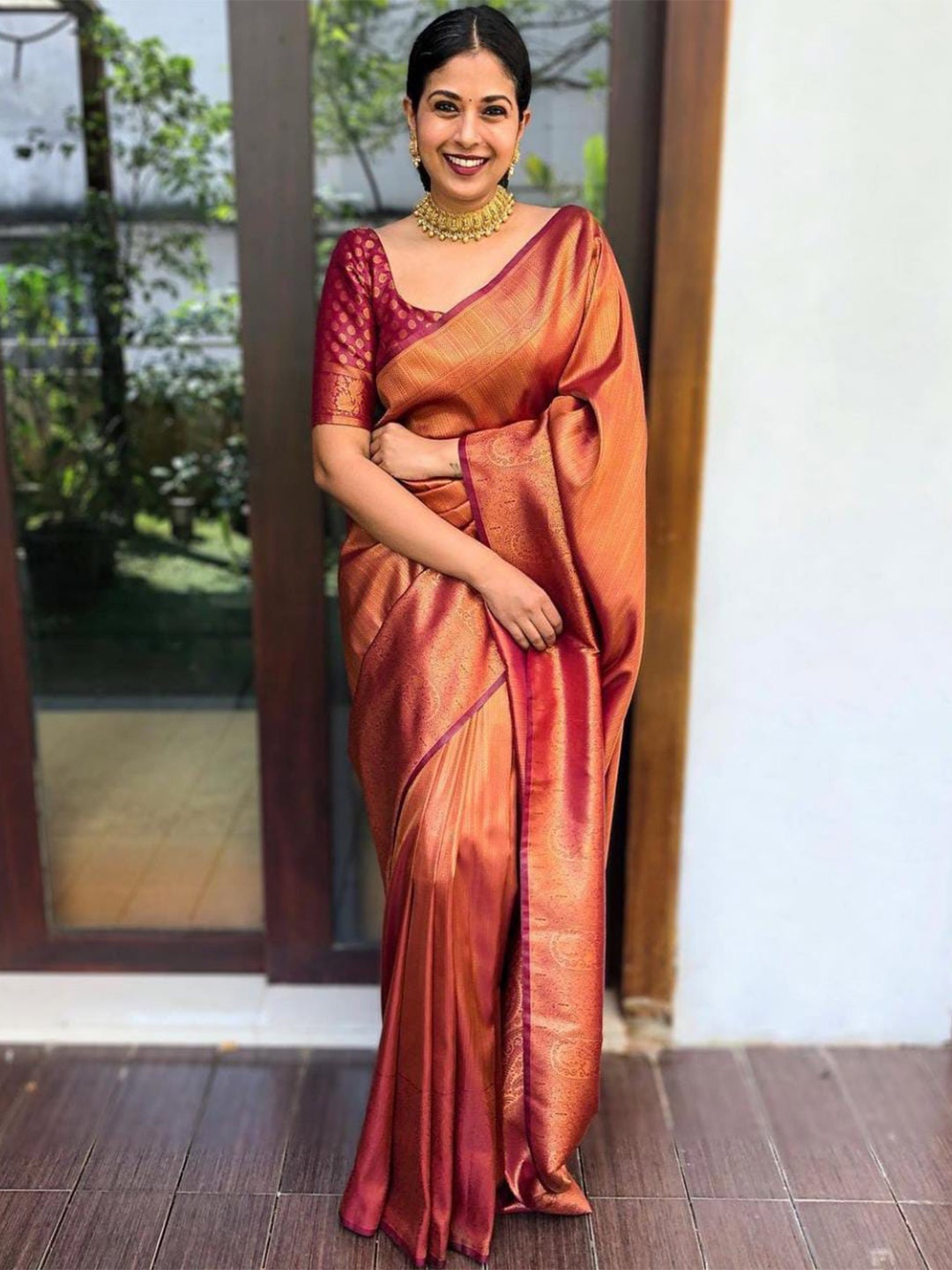 

Anjaneya Sarees Woven Design Zari Saree, Maroon