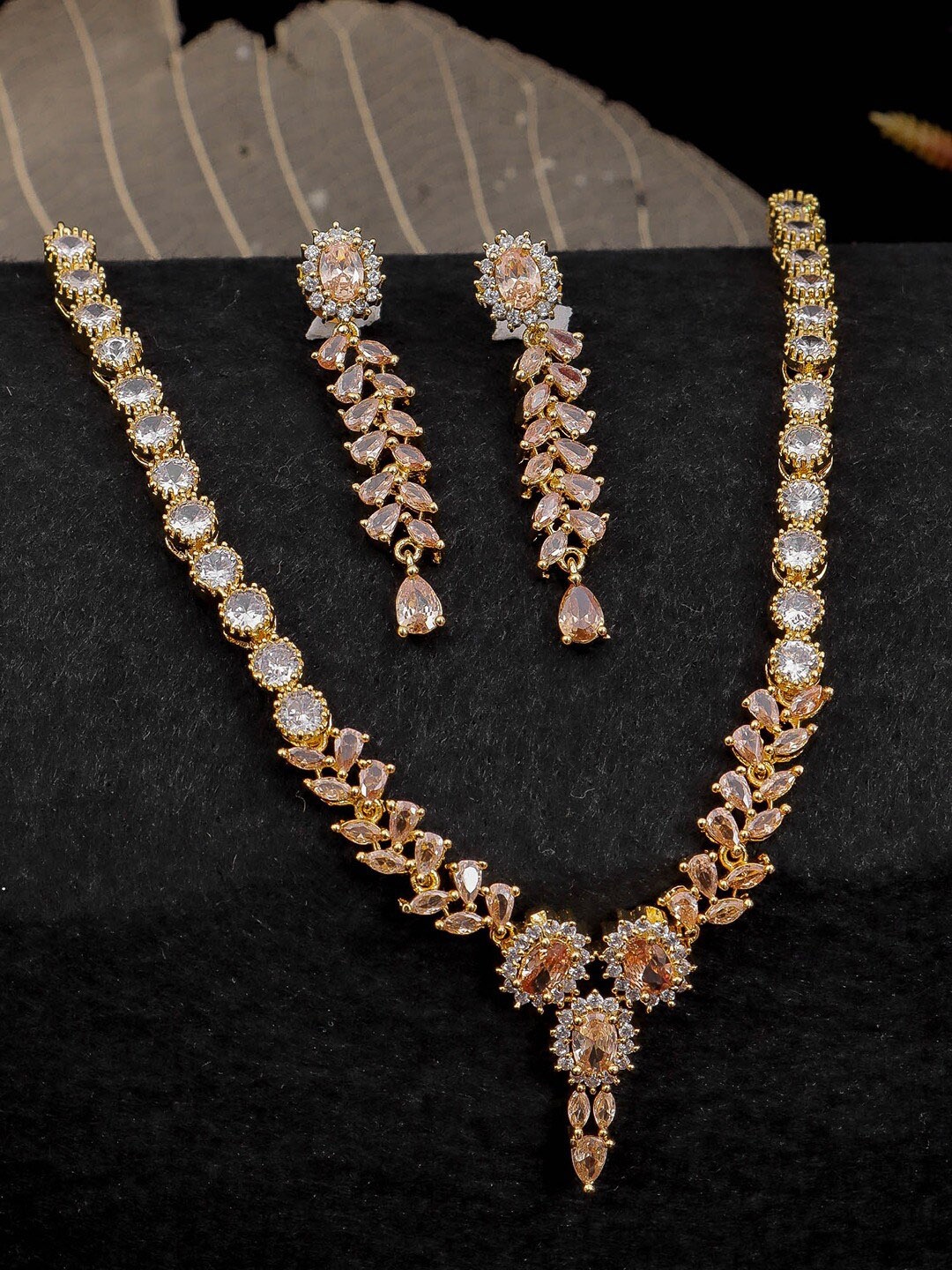 

SwaDev Women Gold-Plated AD-Studded Necklace and Earrings, White