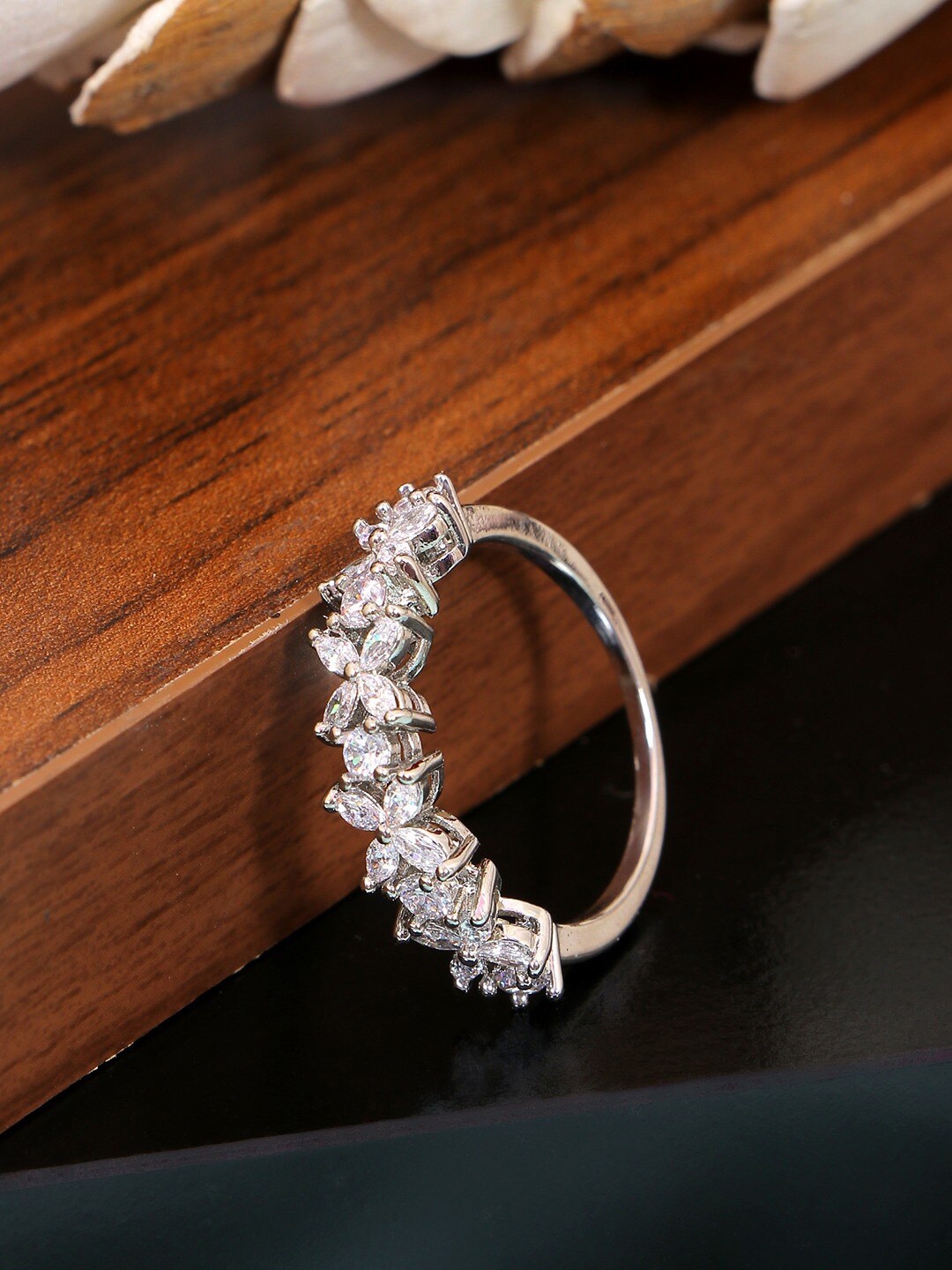 

SwaDev Silver-Plated AD-Studded Finger Ring