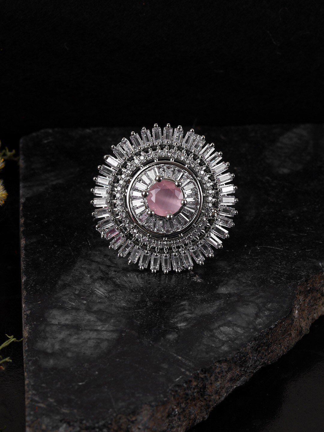 

SwaDev Silver-Plated AD-Studded Ring, Pink