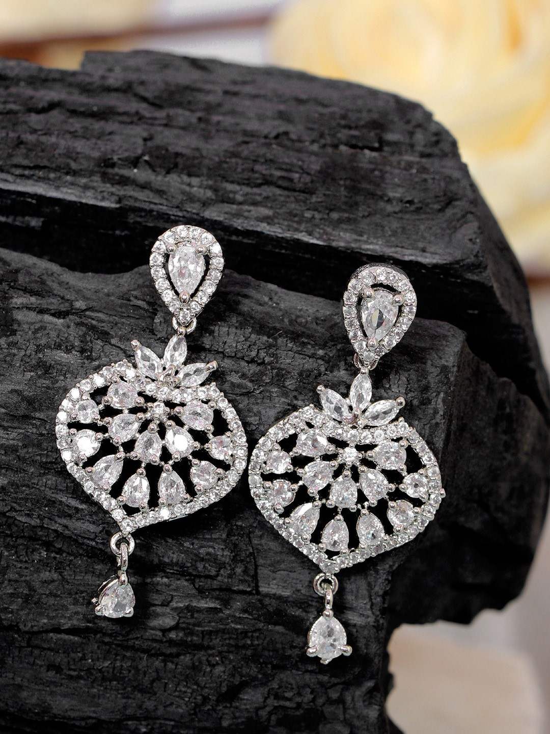 

SwaDev Silver-Plated Classic Shaped Drop Earrings, White