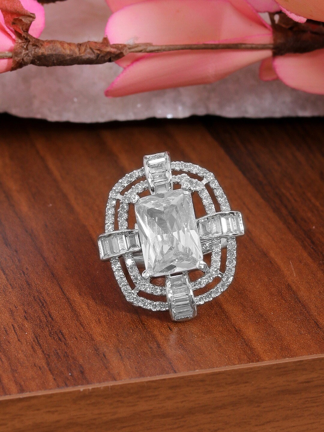 

SwaDev Silver-Plated AD Studded Finger Ring