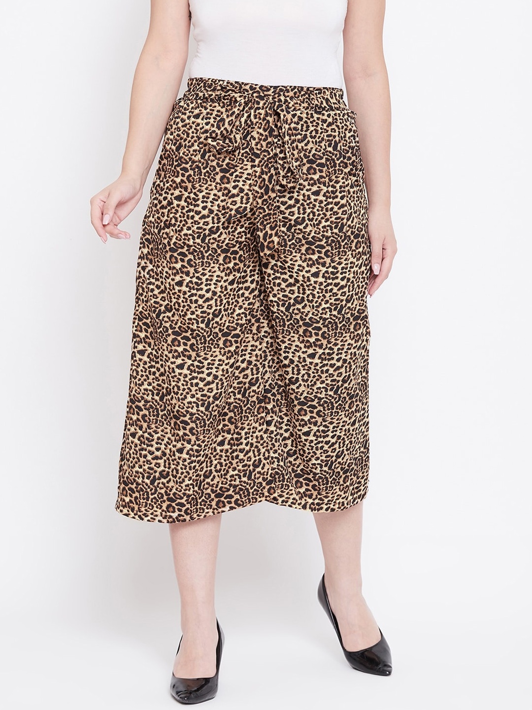

TULIP 21 Women Animal Printed Smart Tapered Fit Culottes Trousers, Brown