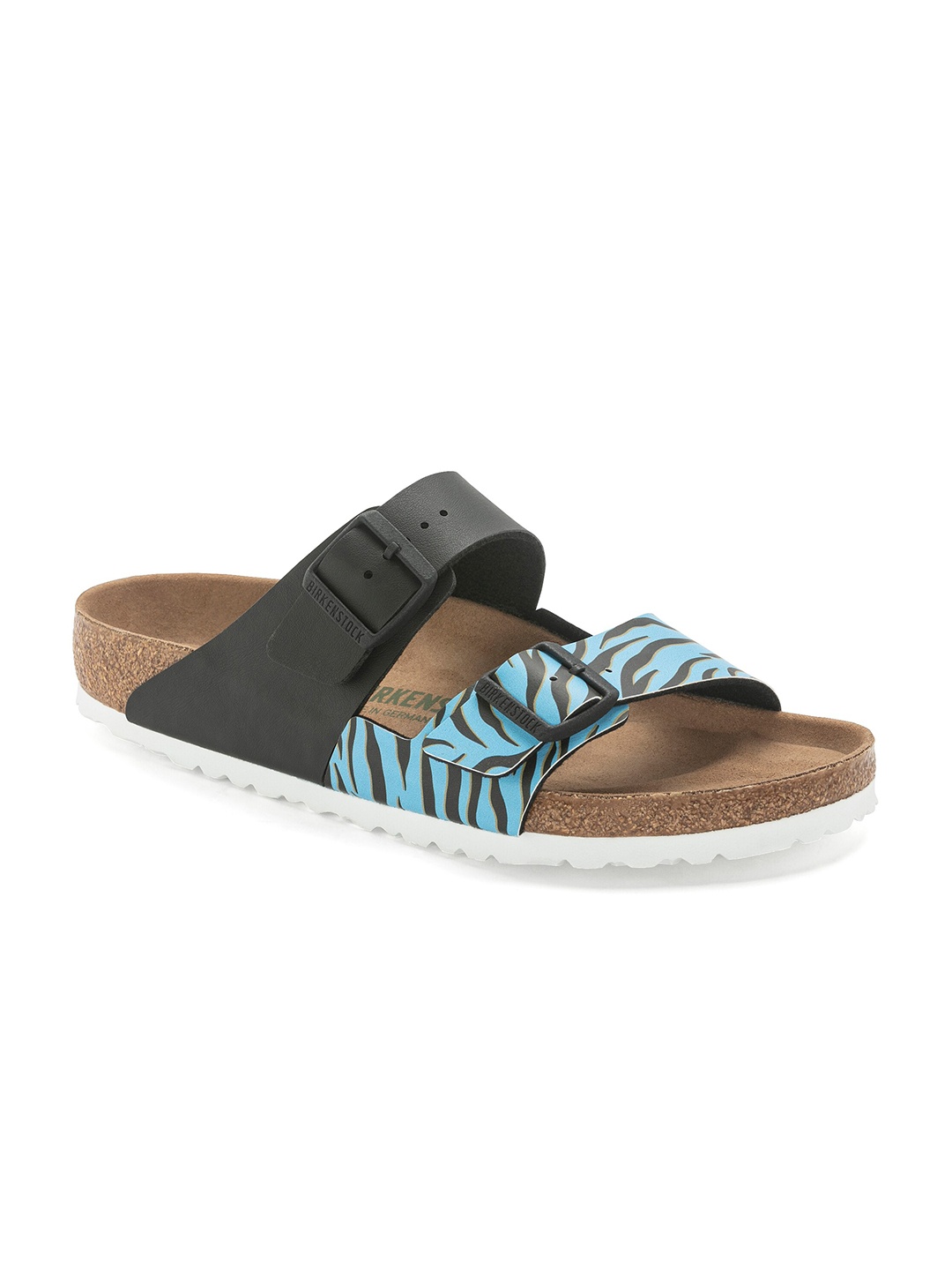 

Birkenstock Arizona Split Zebra Sky Blue-Black Regular Width Birko-Flor Two-Strap Sandals