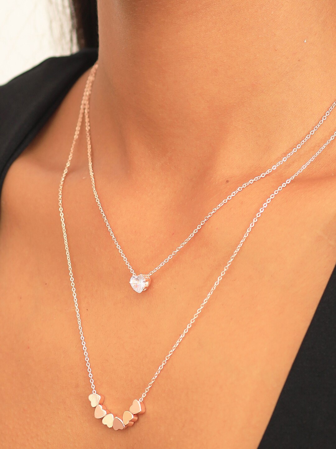 

Ayesha Women Diamante & Heart Pendants Layered Necklace, White
