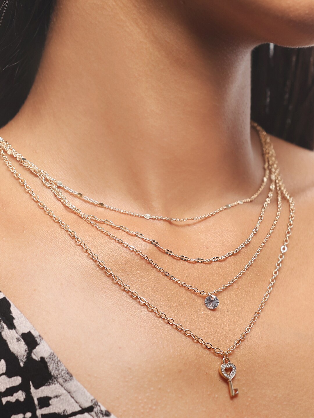 

Ayesha Key Studded Pendant Layered Necklace, Gold