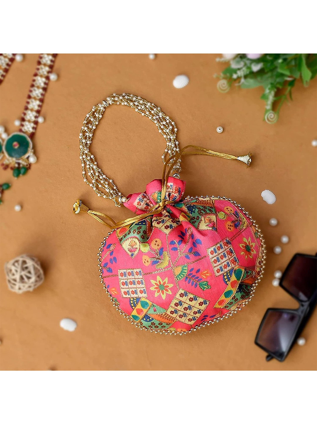 

Perpetual Embellished Ethnic Potli, Pink