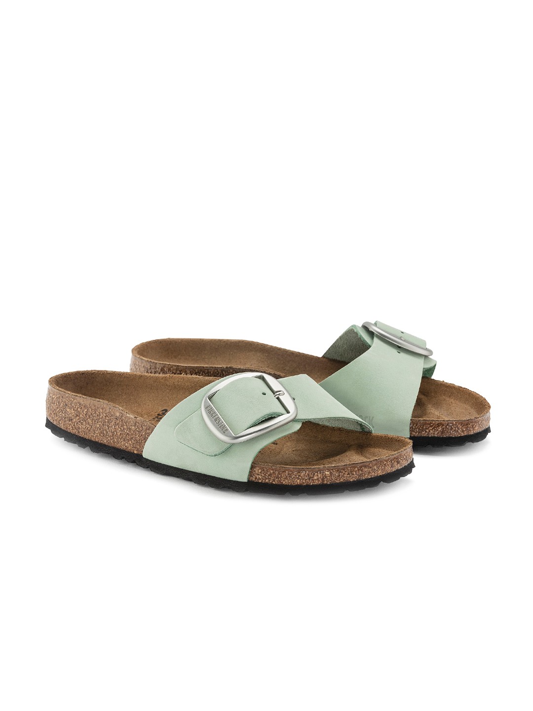 

Birkenstock Women Madrid Big Buckle Narrow Width Nubuck Leather Open Toe Flats, Sea green
