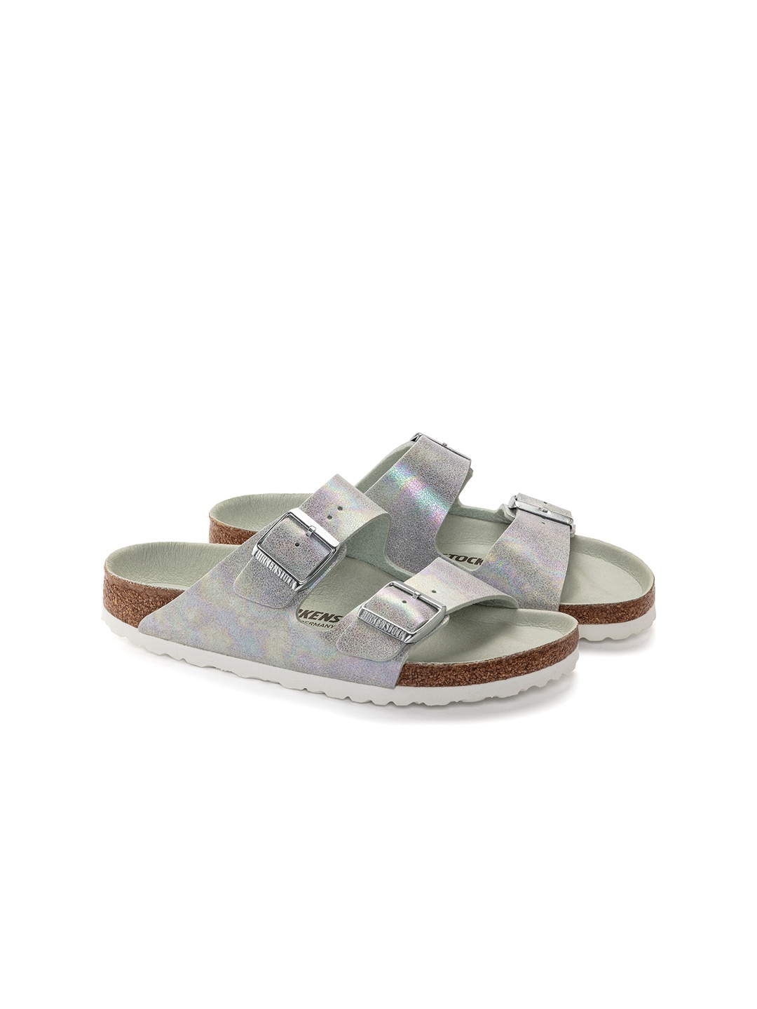 

Birkenstock Women Arizona Vegan Regular Width Open Toe Flats, Silver