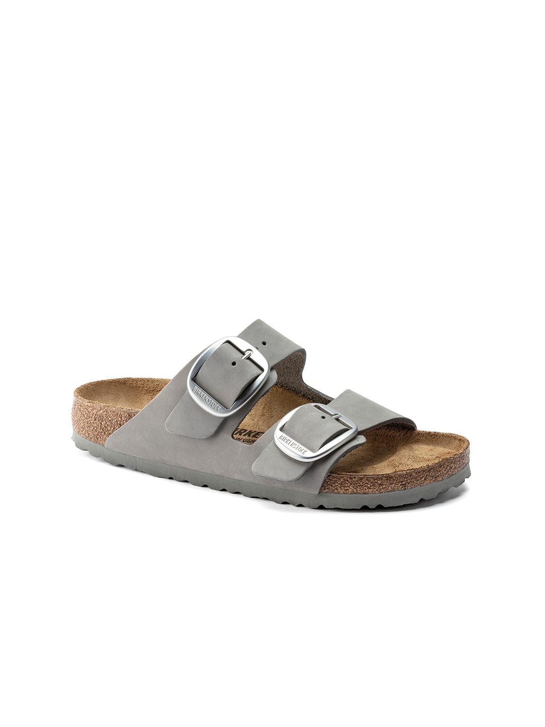 

Birkenstock Arizona Big Buckle Dove Gray Regular Width Nubuck Leather Two-Strap Sandals, Grey