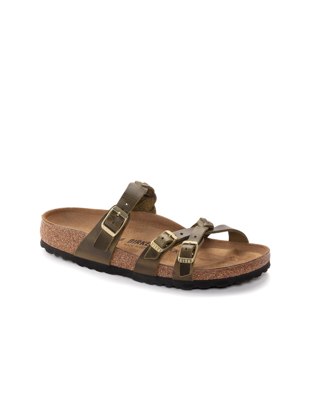 

Birkenstock Women Franca Narrow Width Nubuck Leather Open Toe Flats, Olive