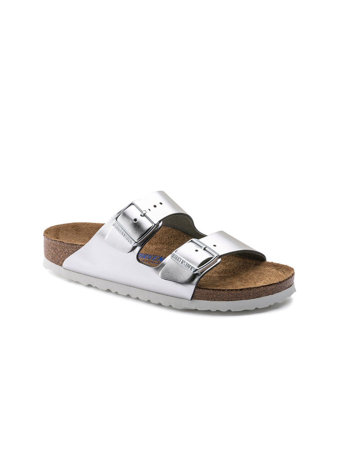 

Birkenstock Women Arizona Leather Regular Width Open Toe Flats, Silver
