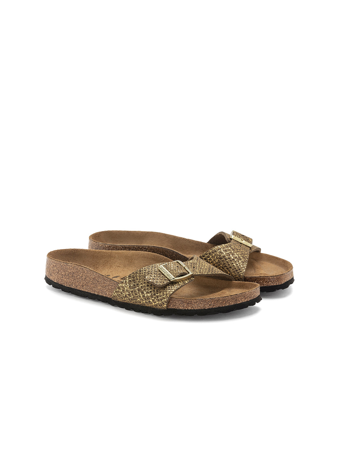 

Birkenstock Madrid Shiny Python Mud Green Narrow Width Micro Fibre One-Strap Sandals, Olive