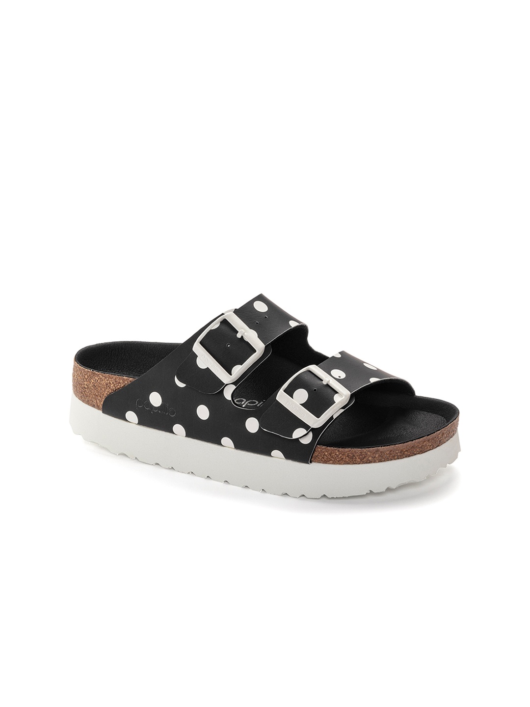

Birkenstock Arizona Platform Black White Dots Narrow Width Birko-Flor Two-Strap Sandals