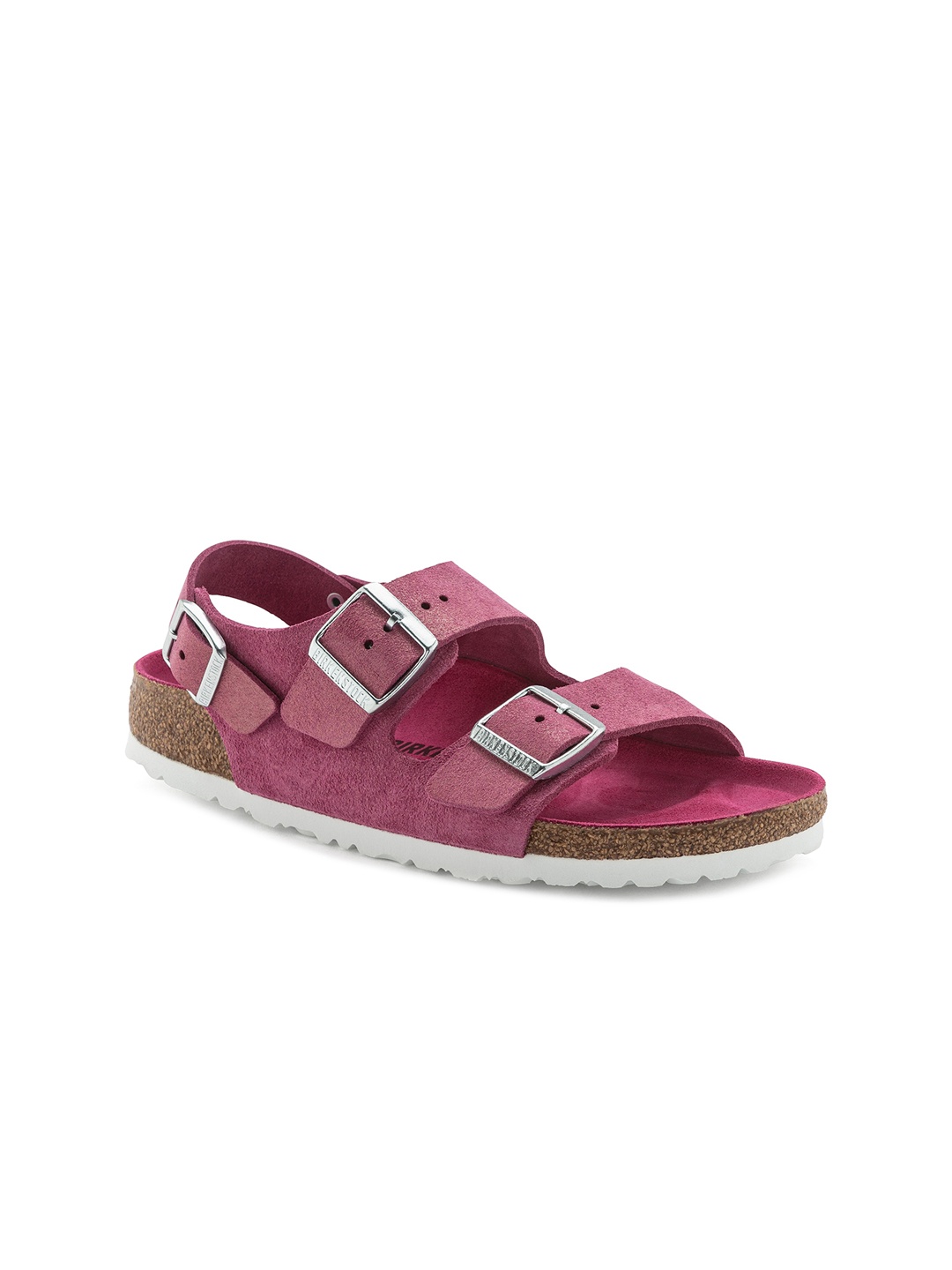

Birkenstock Milano Shimmering Fuchsia Narrow Width Suede Leather With An Ankle Strap