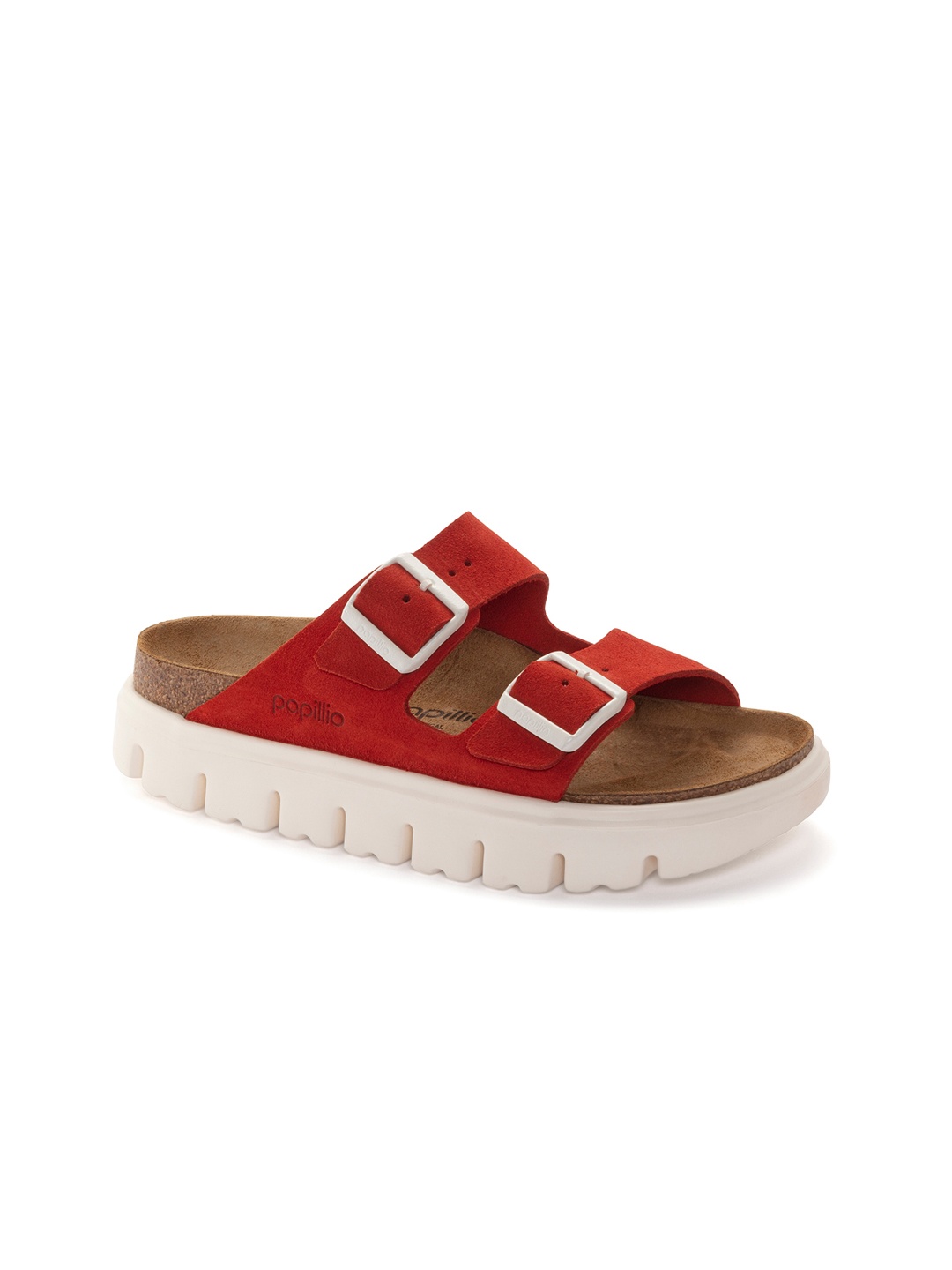 

Birkenstock Arizona Chunky Tomato Narrow Width Suede Leather Two-Strap Sandals, Red