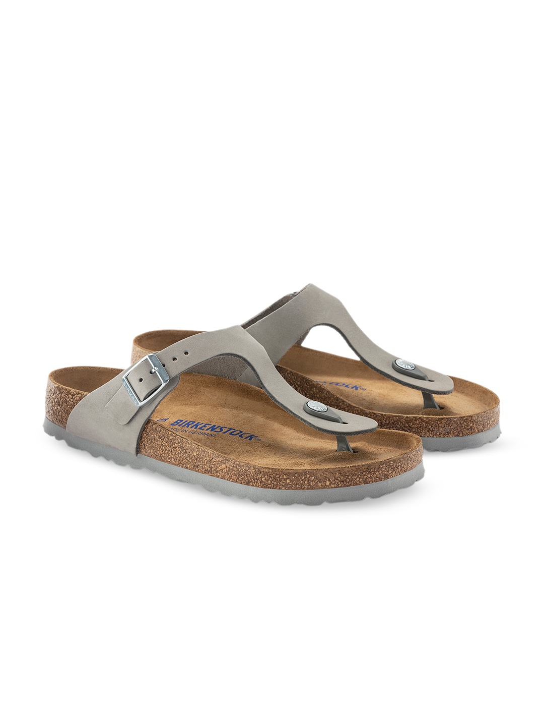 

Birkenstock Women Gizeh Leather Regular Width T-strap Flats, Grey