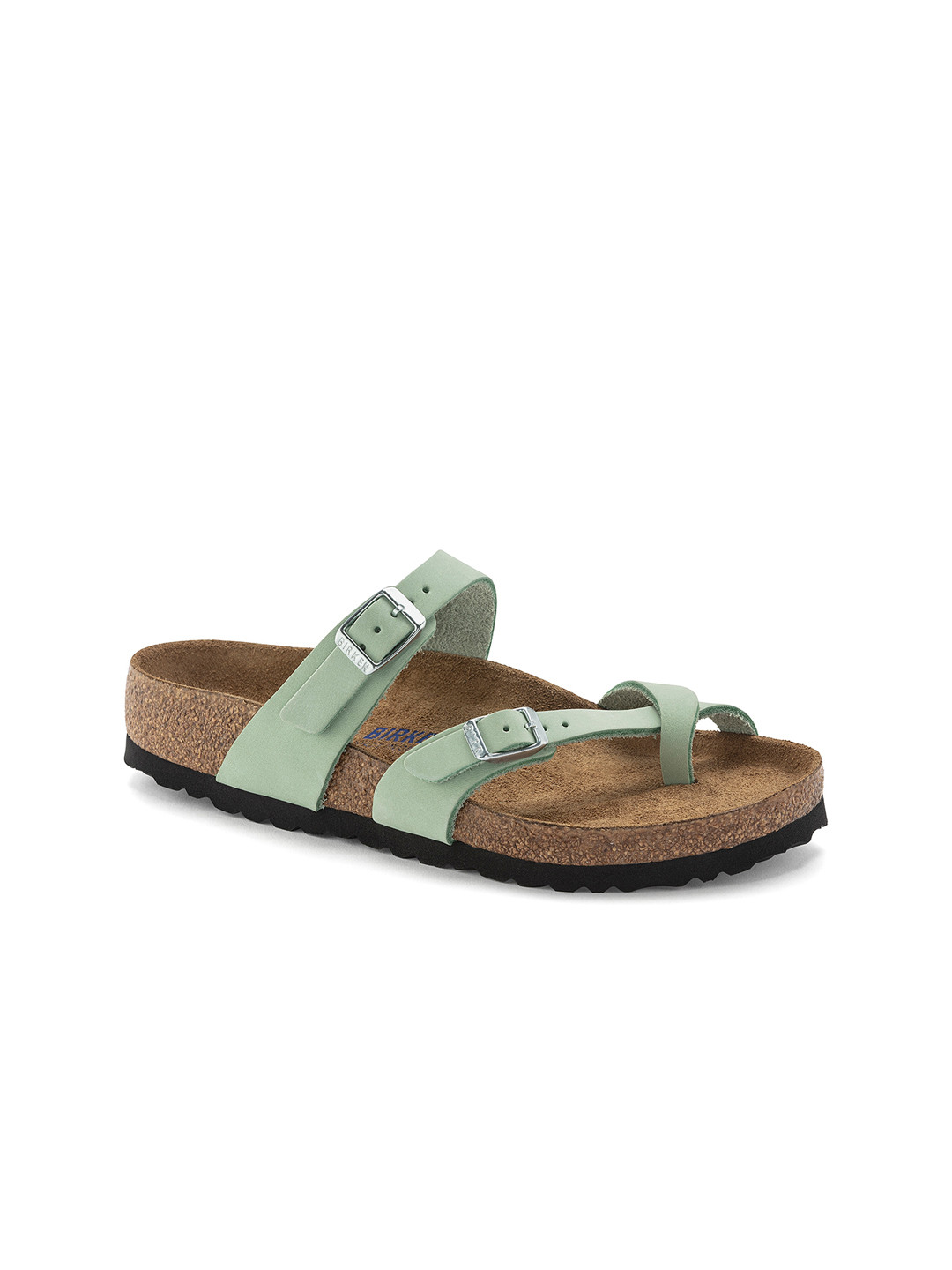 

Birkenstock Women Mayari Soft Footbed Regular Width Nubuck Leather One Toe Flats, Sea green
