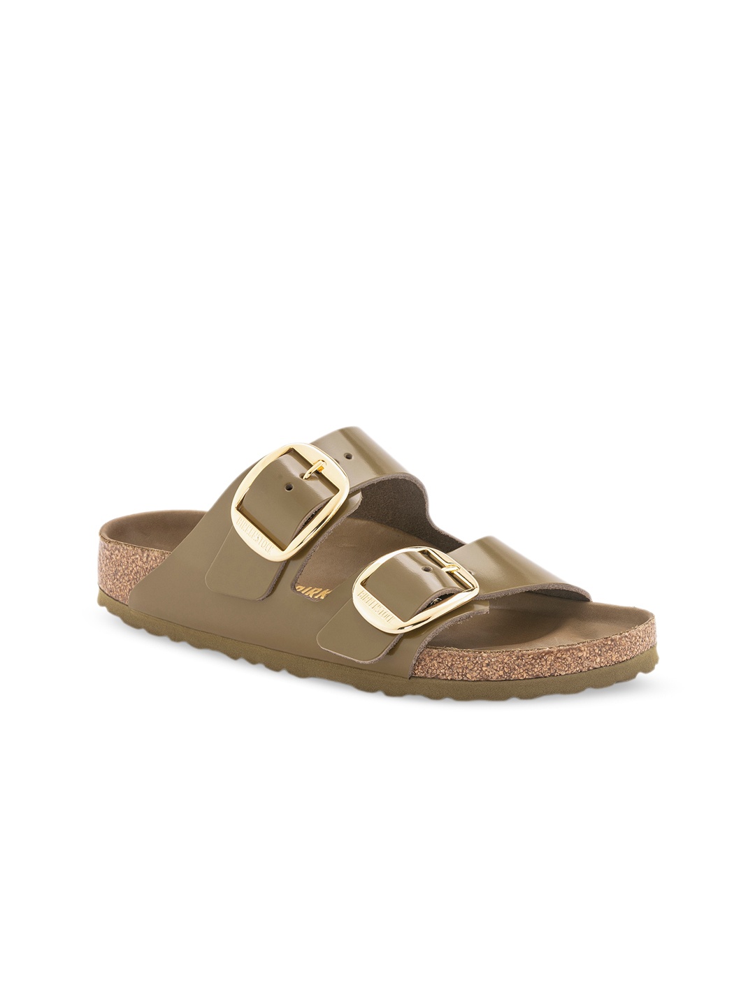 

Birkenstock Women Arizona Big Buckle Regular Width Leather Open Toe Flats, Olive