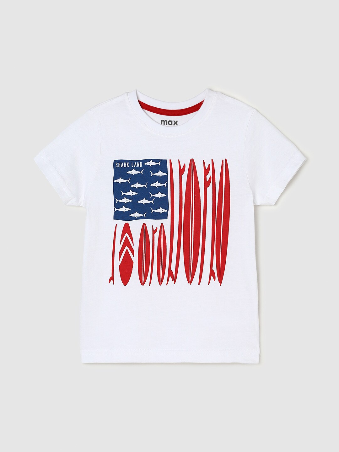 

max Boys Printed Cotton T-shirt, White