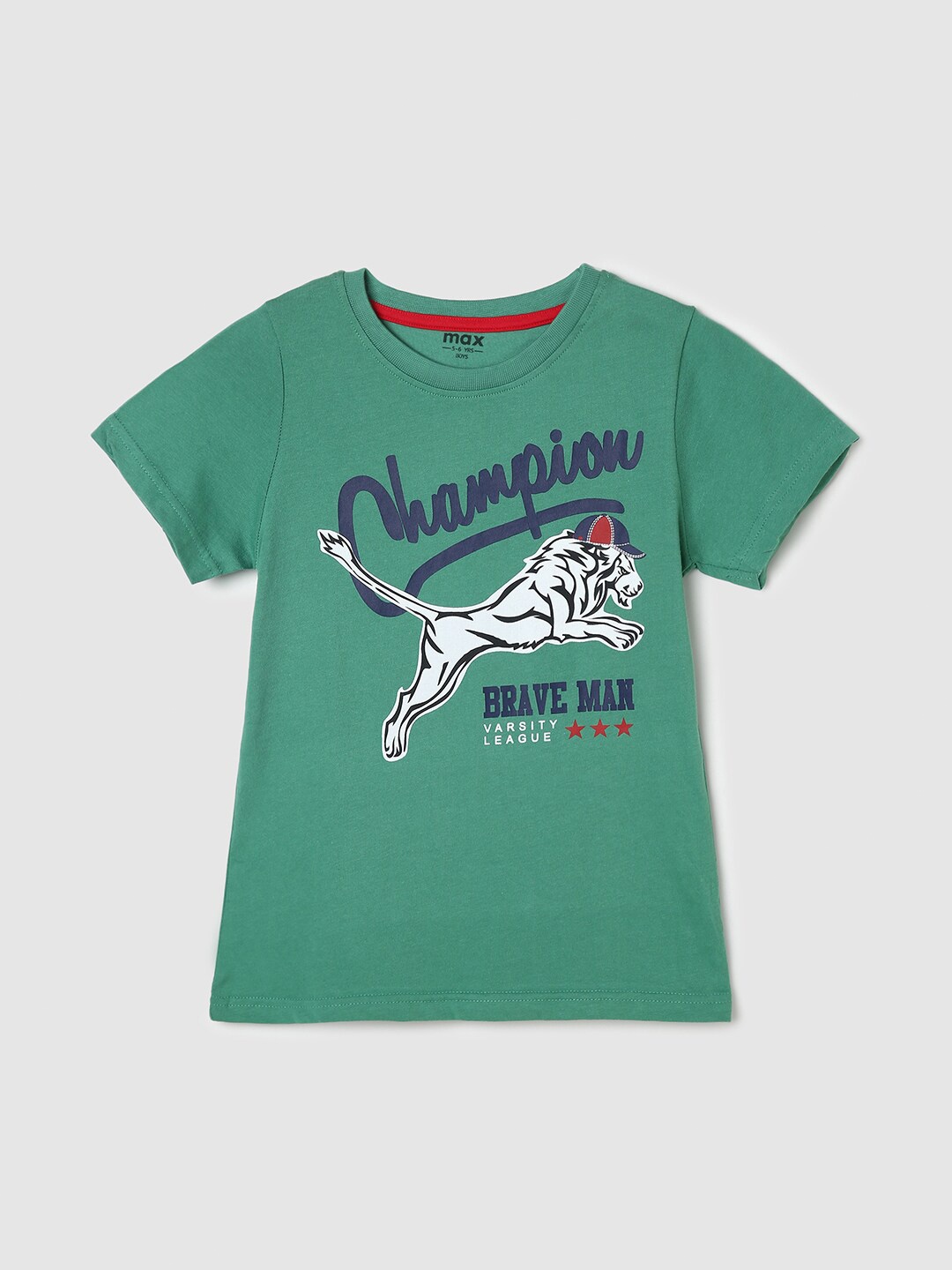 

max Boys Typographic Printed Cotton T-shirt, Green