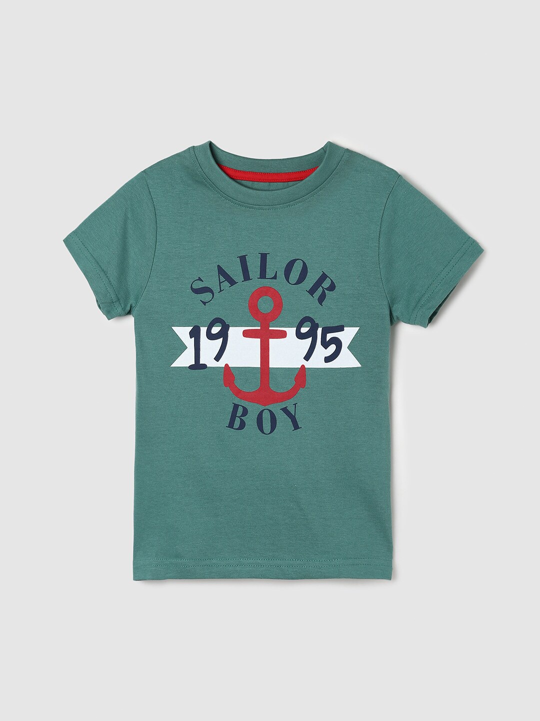 

max Boys Typographic Printed Cotton T-shirt, Green