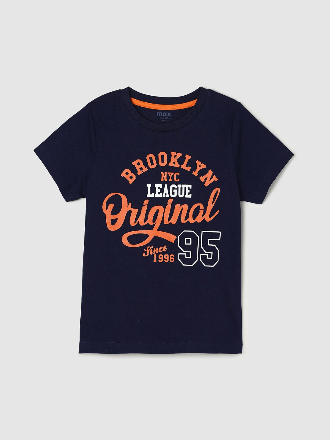 

max Boys Typography Printed Pure Cotton T-shirt, Blue
