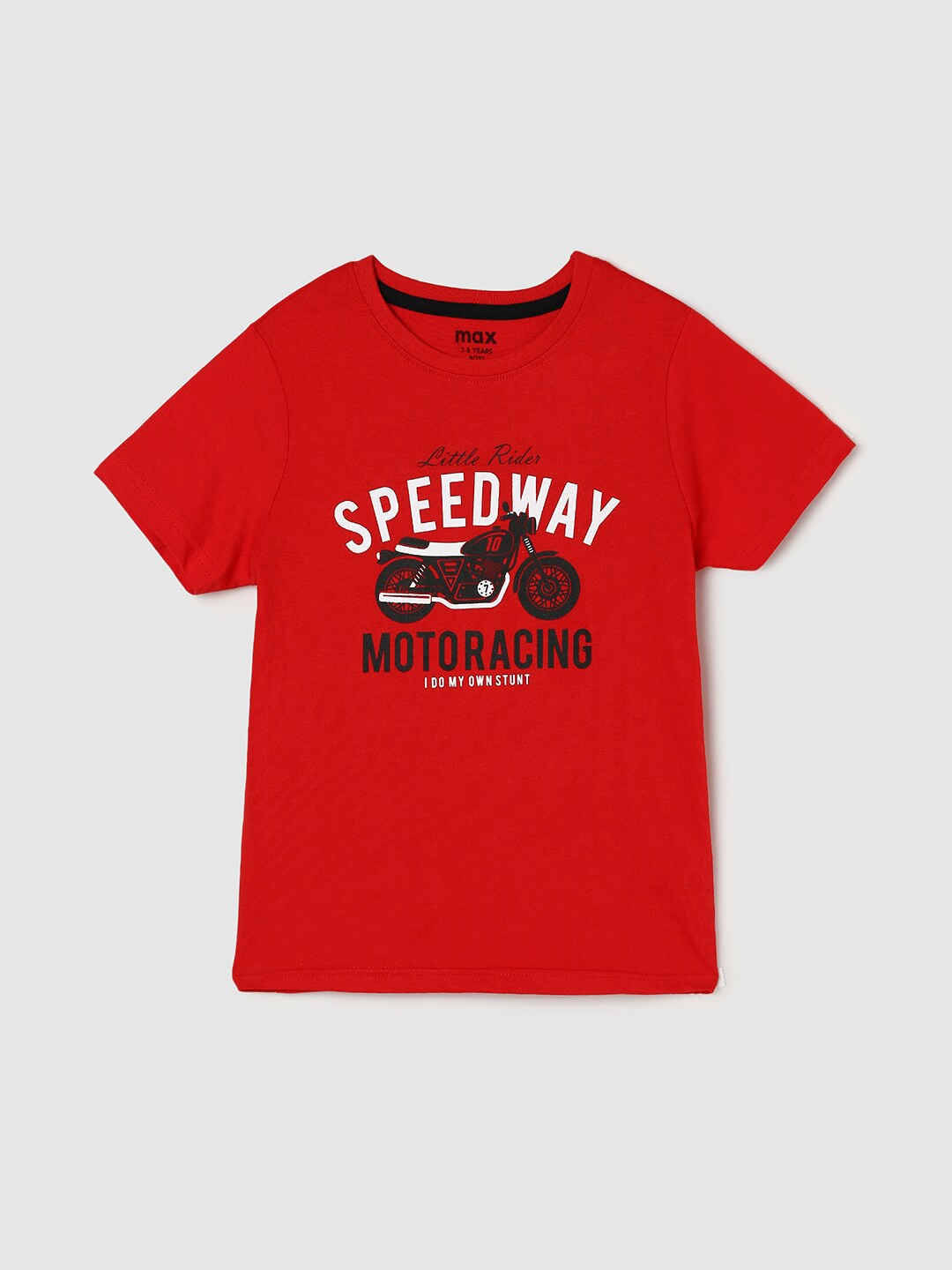 

max Boys Round Neck Typography Printed Cotton T-shirt, Red