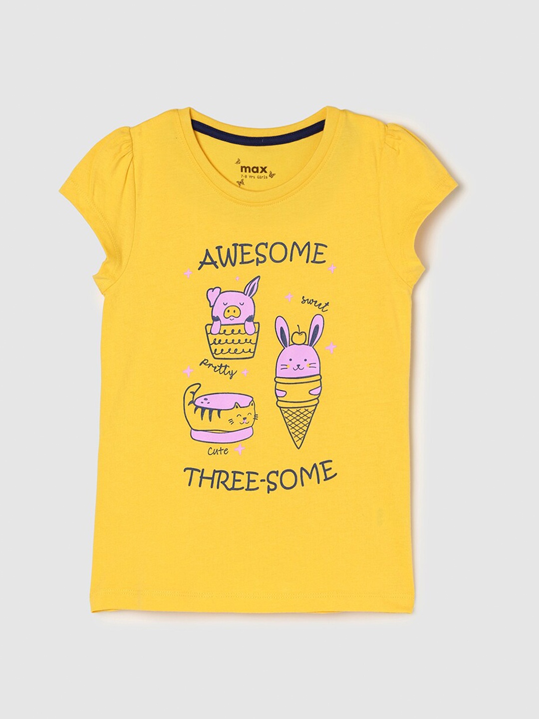 

max Girls Graphic Printed Pure Cotton T-Shirt, Yellow