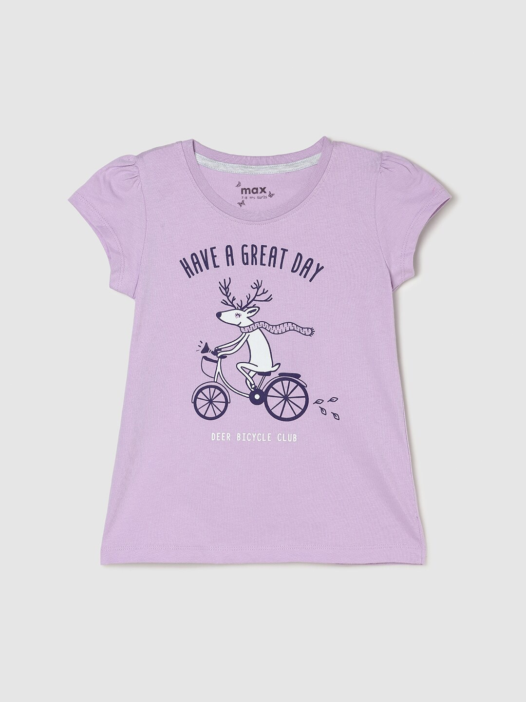 

max Girls Graphic Printed Pure Cotton T-shirt, Lavender