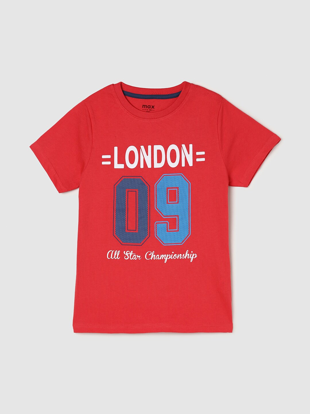 

max Boys Round Neck Typography Printed Pure Cotton T-shirt, Red