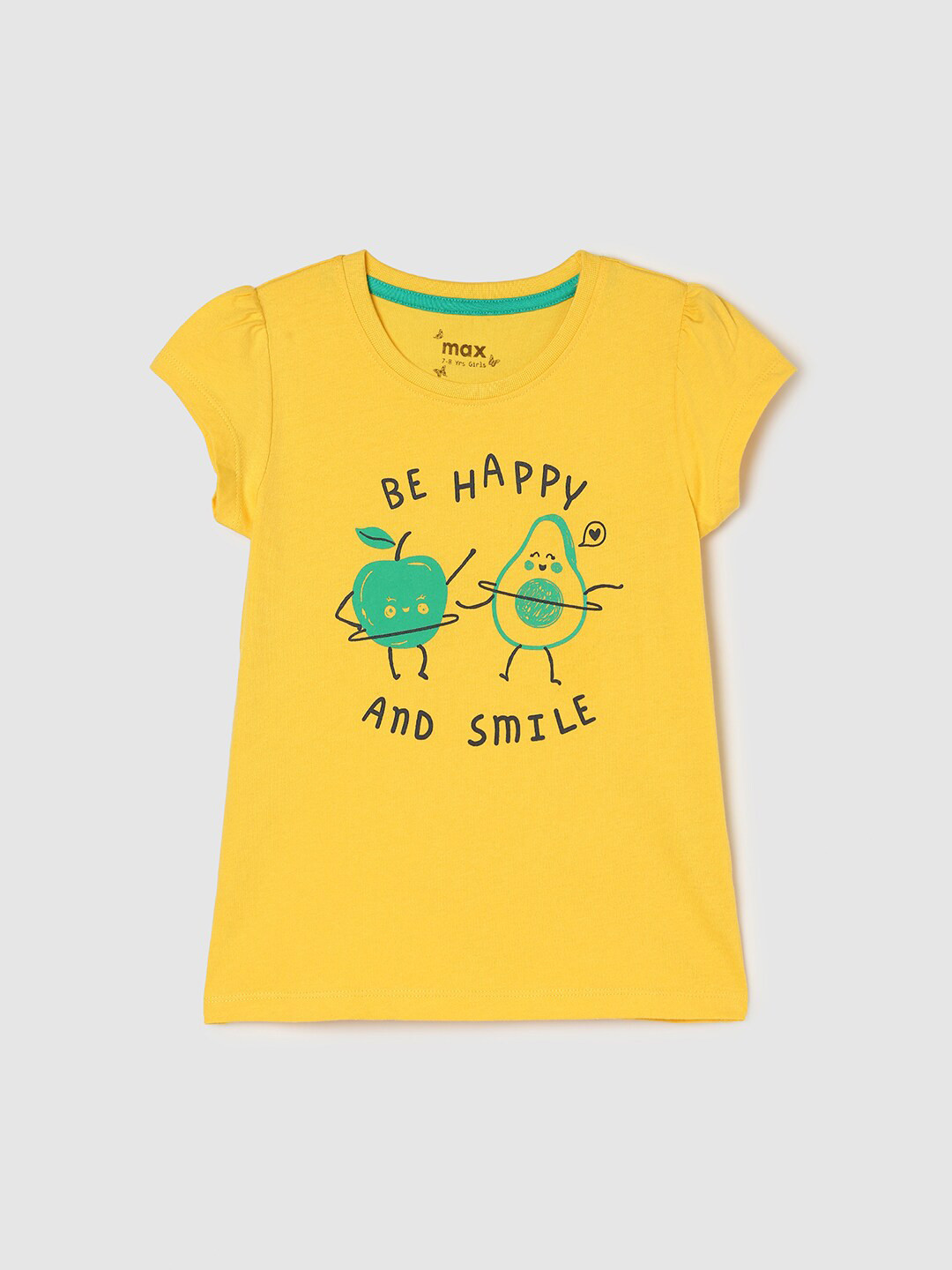 

max Girls Typography Printed Cotton T-shirt, Yellow
