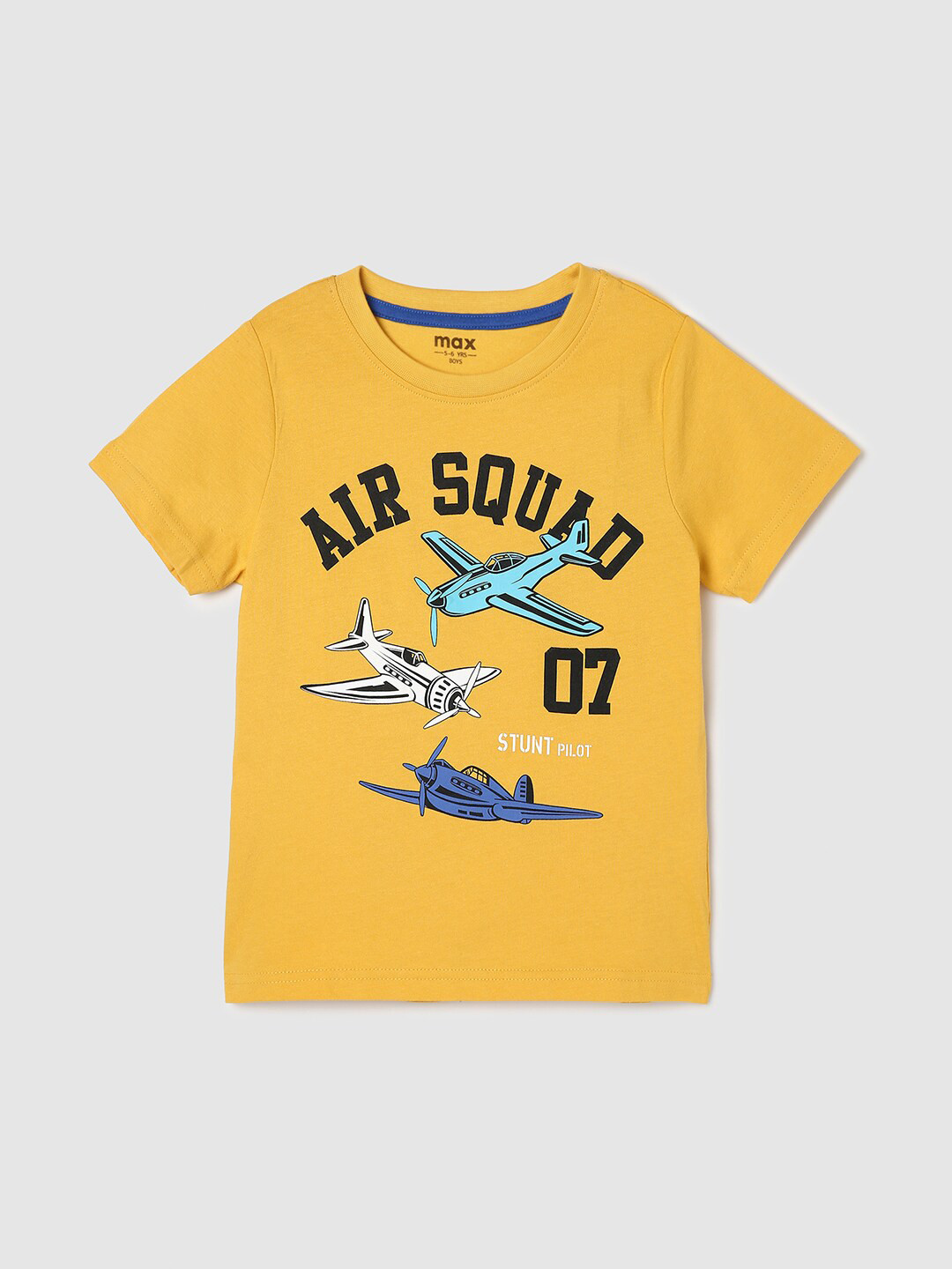 

max Boys Typography Printed Round Neck Pure Cotton T-shirt, Yellow