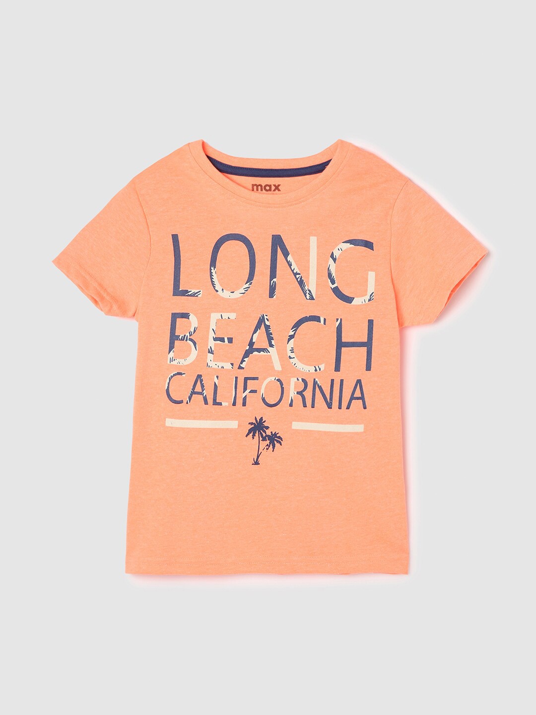 

max Boys Typography Printed Pure Cotton T-shirt, Orange