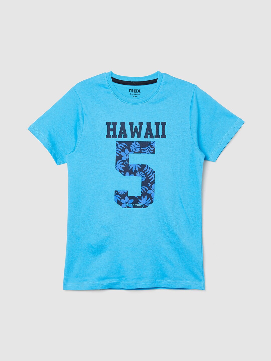 

max Boys Typography Printed Cotton T-shirt, Blue