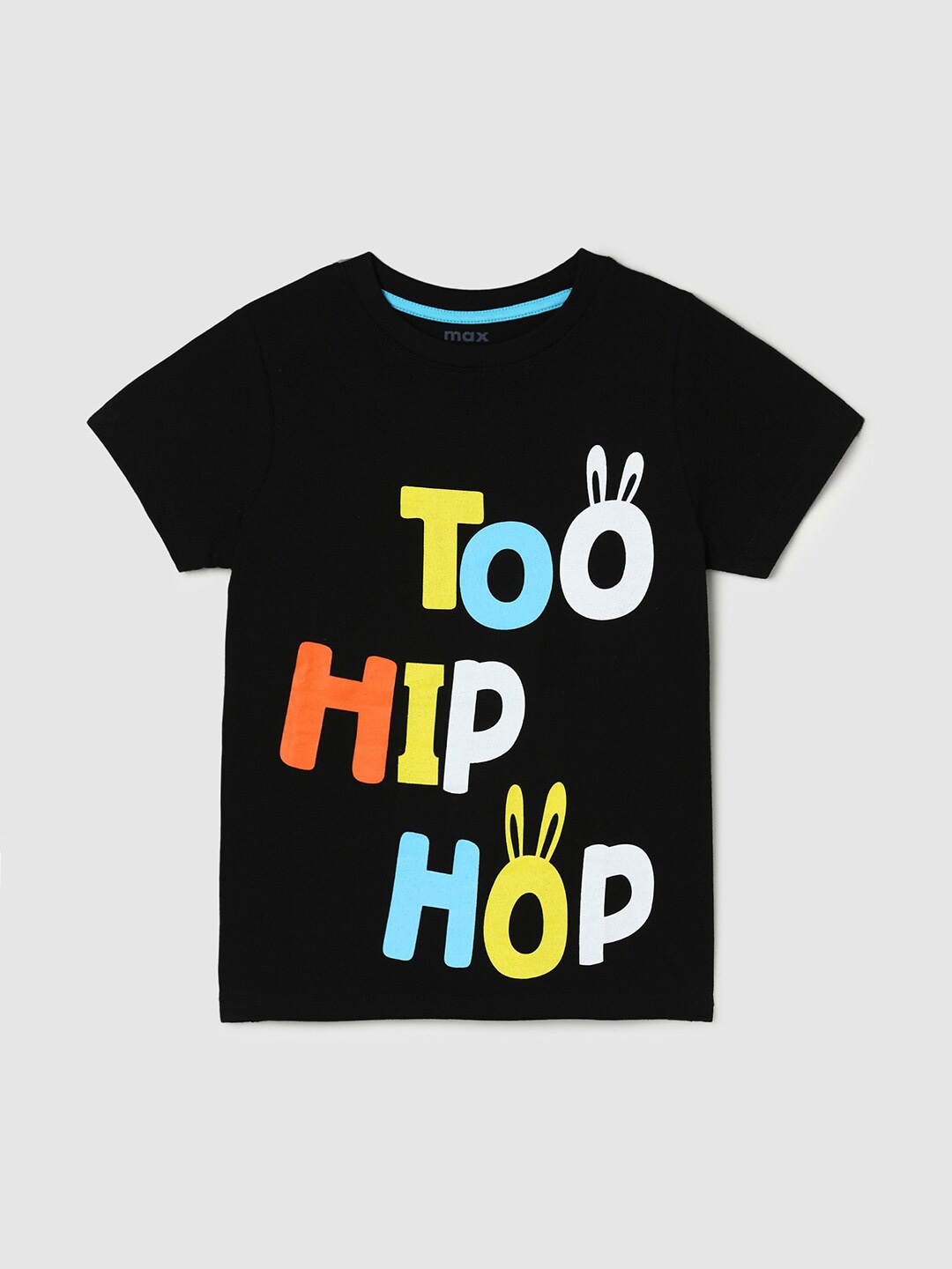

max Boys Typography Printed Pure Cotton T-shirt, Black