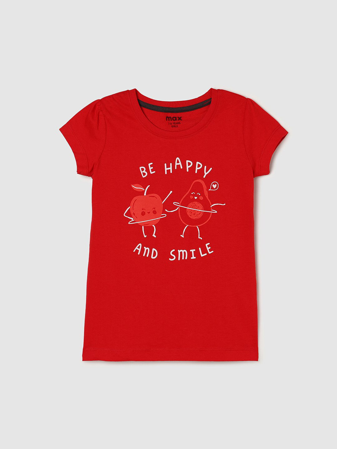 

max Girls Typography Printed Cotton T-shirt, Red